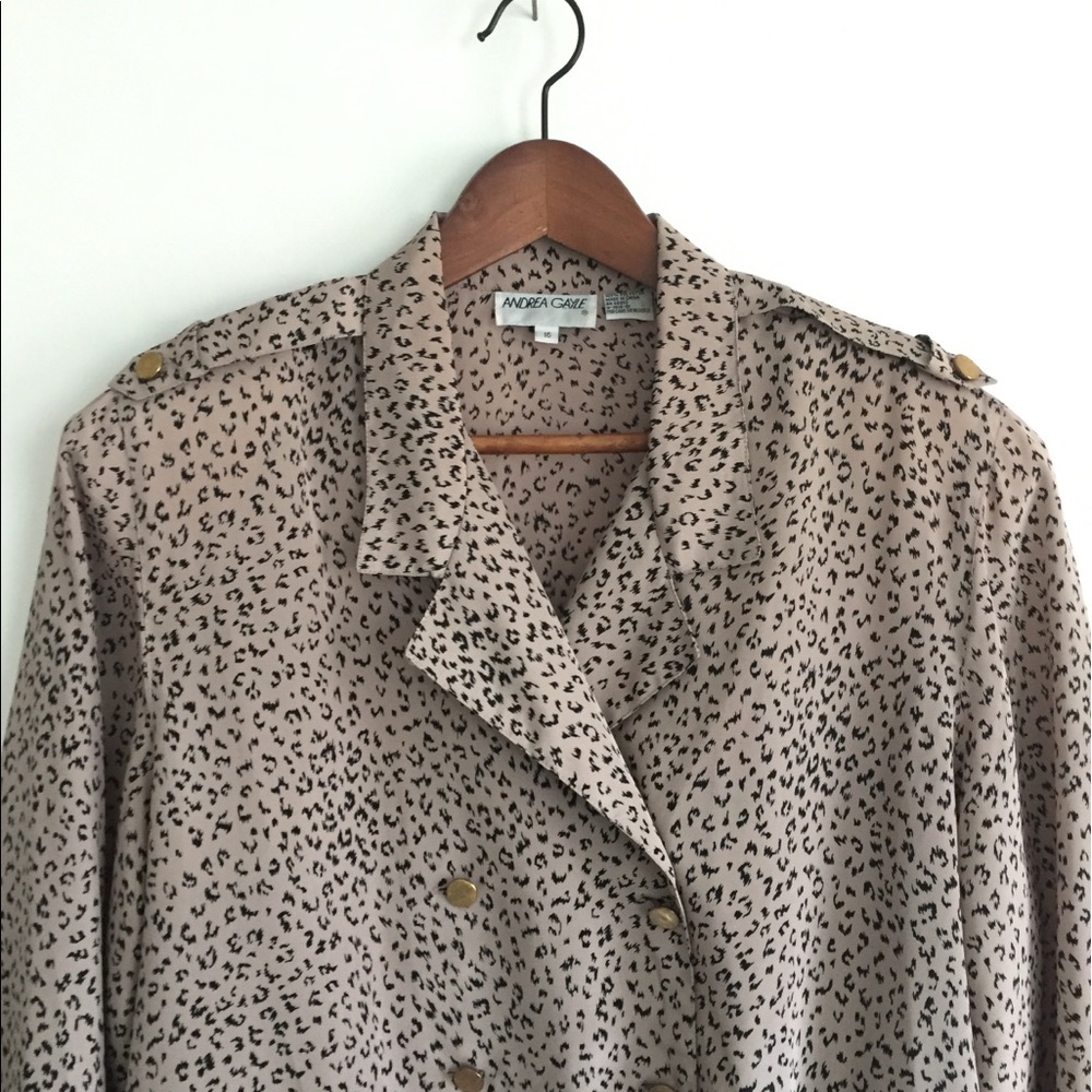 Vintage 80s Leopard Print Double Breasted Blouse